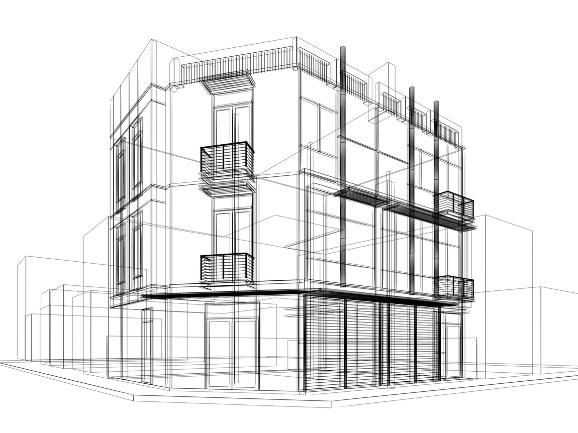 abstract sketch design of exterior building